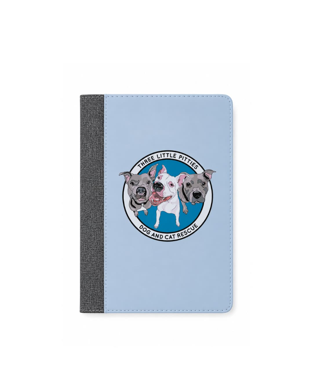 Custom pet photo portfolio featuring Three Little Pitties rescue logo, personalized corporate and nonprofit gift notepad holder by Sly Dawg Studio