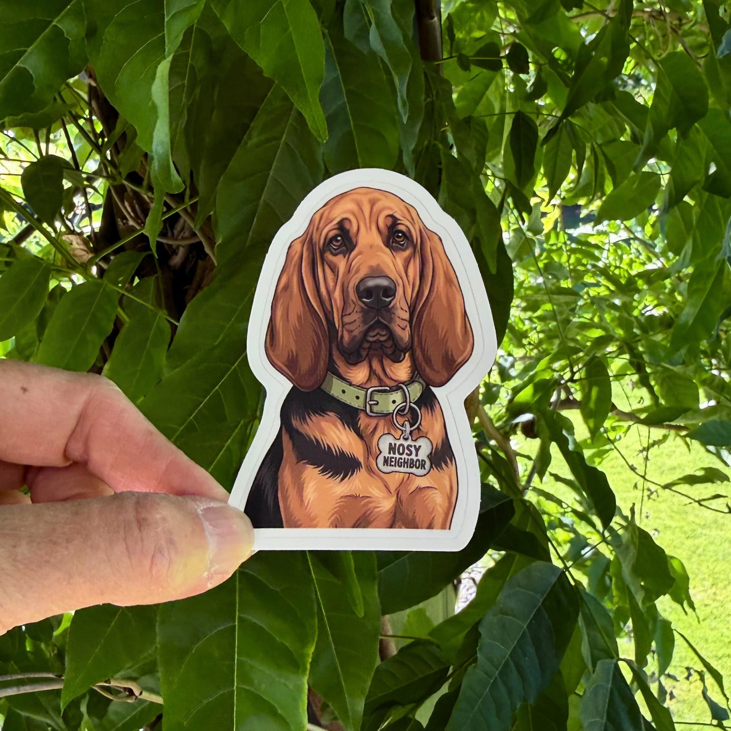 Funny Bloodhound Sticker for Unsolicited Neighborhood Intelligence