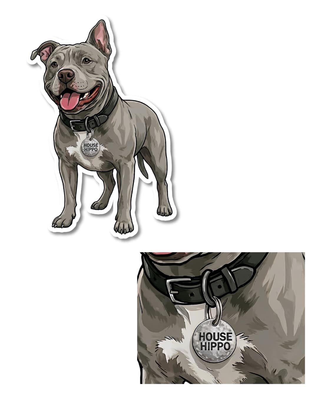 pitbull house hippo dog sticker funny pitbull humor close up of dog collar tag reading house hippo