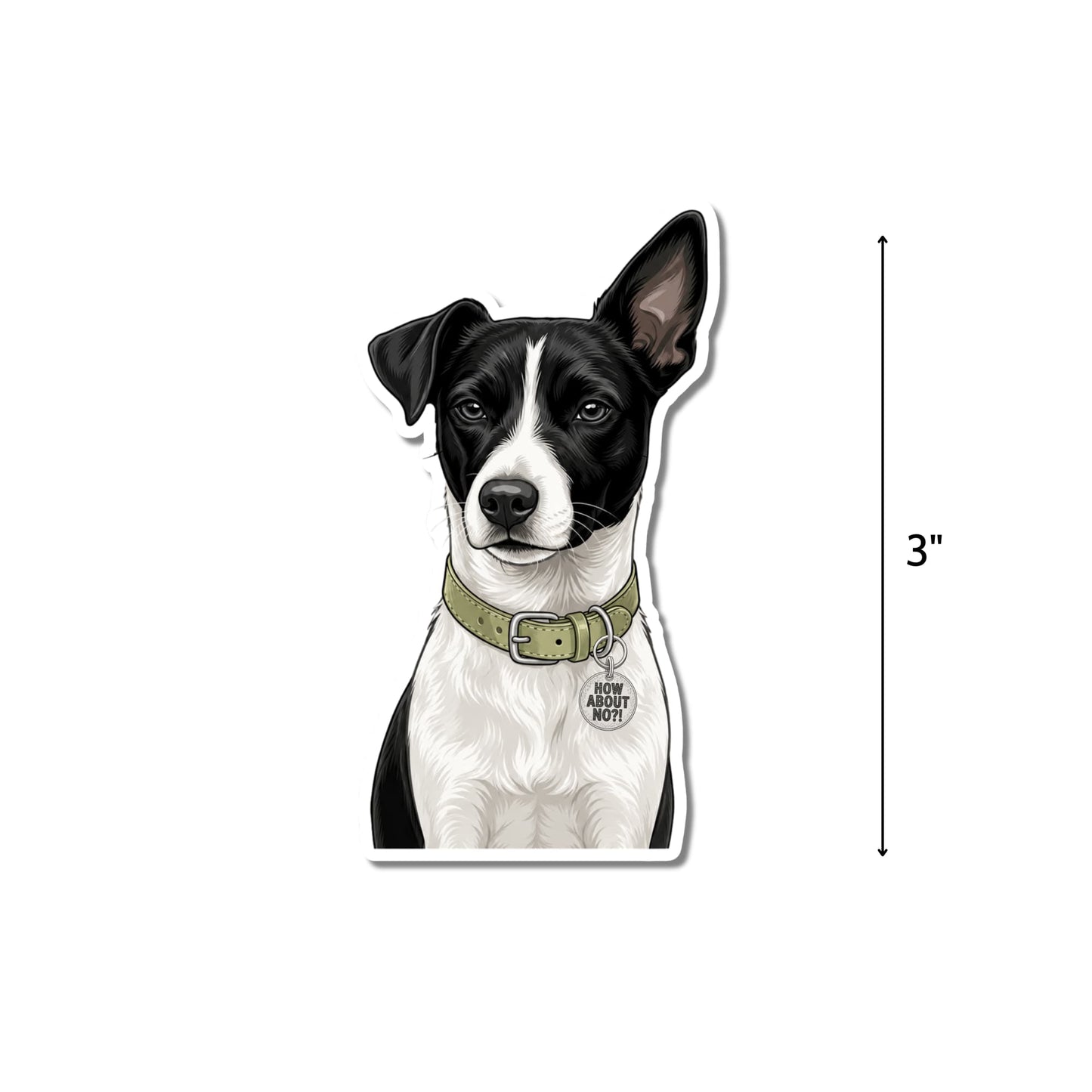 Black and white Jack Russell Terrier sticker with 3-inch height measurement shown.