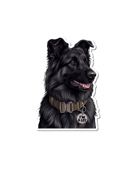 Black German Shepherd sticker showing a long-haired black shepherd in an