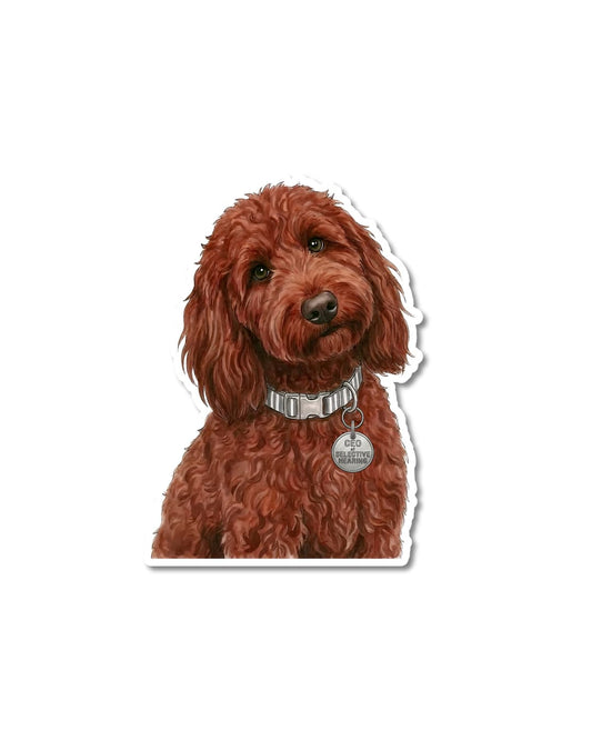 brown doodle dog sticker curly doodle with head tilt and CEO of selective hearing tag matte vinyl decal
