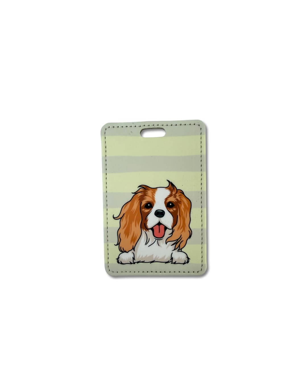 Cavalier King Charles Luggage Tag - Blenheim Cavalier on cream stripe faux leather.
