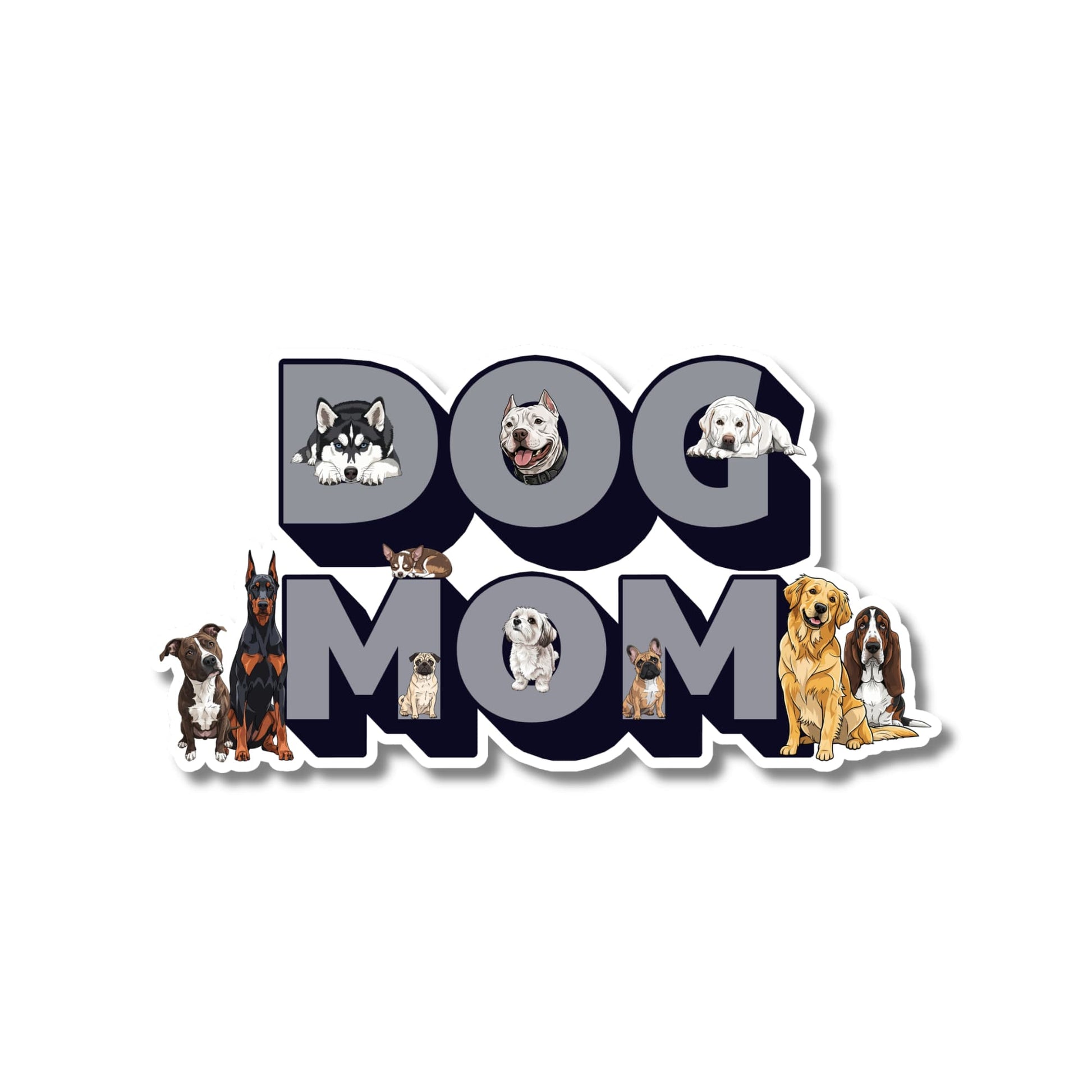 Cute dog mom water bottle sticker - Dog Mom multi-breed illustrated vinyl decal on white background