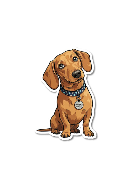 dachshund wieners circle sticker funny dog humor dachshund illustration with humorous collar tag