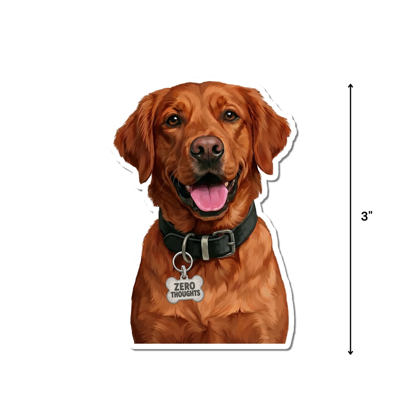 Dark Golden Retriever sticker with a vertical arrow showing the waterproof kiss-cut decal measures 3 inches tall.