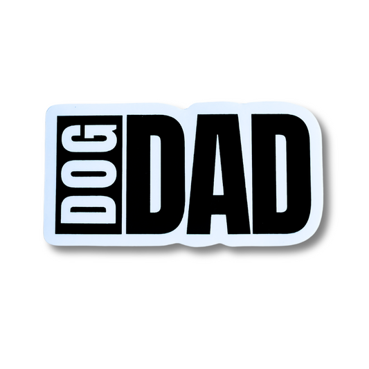 Bold black and white Dog Dad vinyl sticker with block lettering