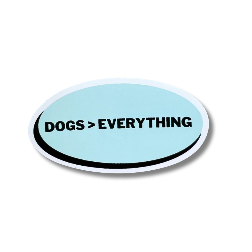 Dog math sticker: oval blue dog sticker "Dogs > Everything"