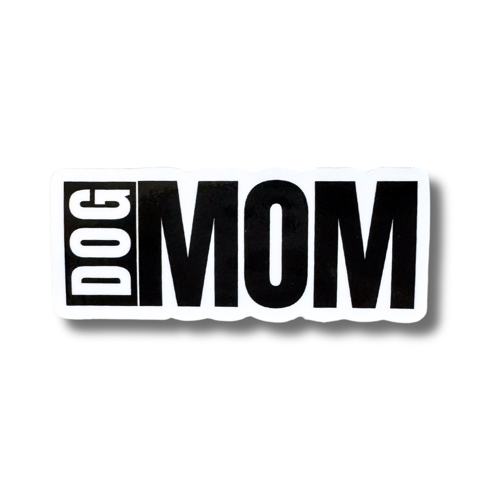 Bold black and white Dog Mom vinyl sticker with block lettering