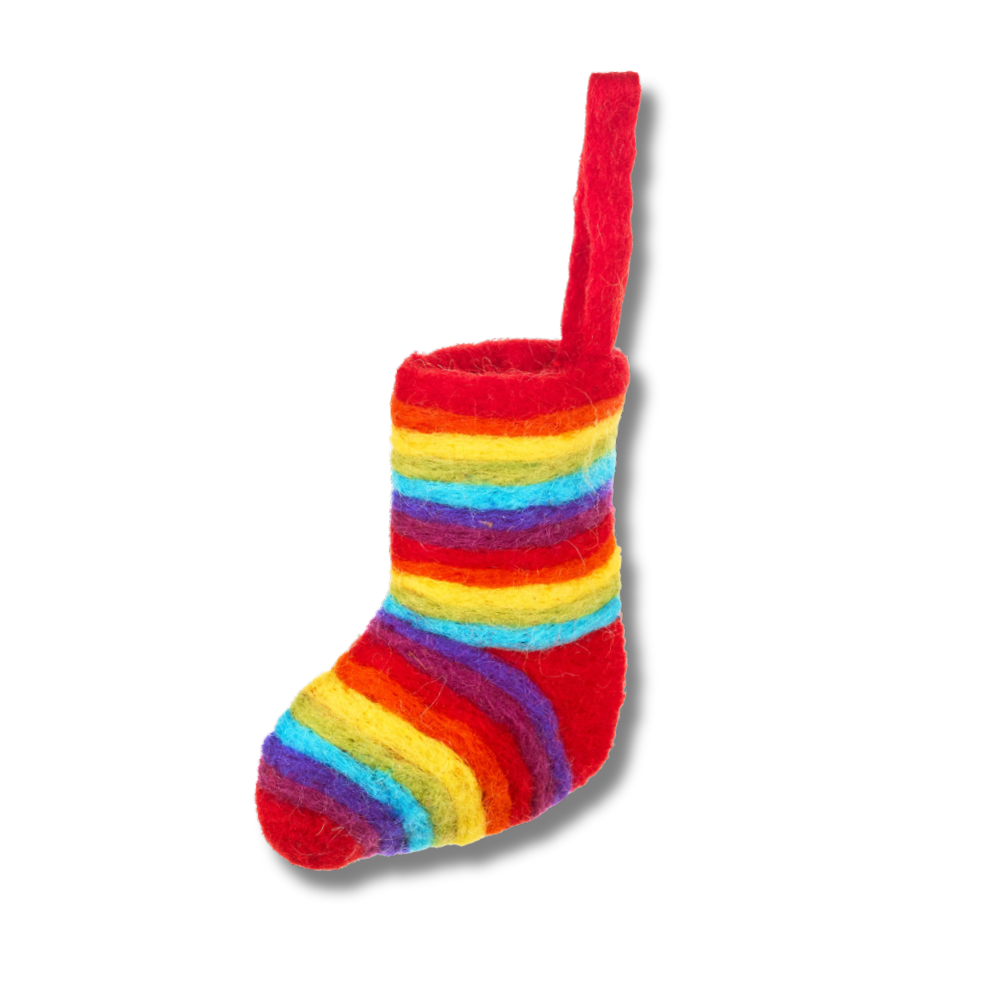 mini rainbow Pride holiday Christmas stocking 