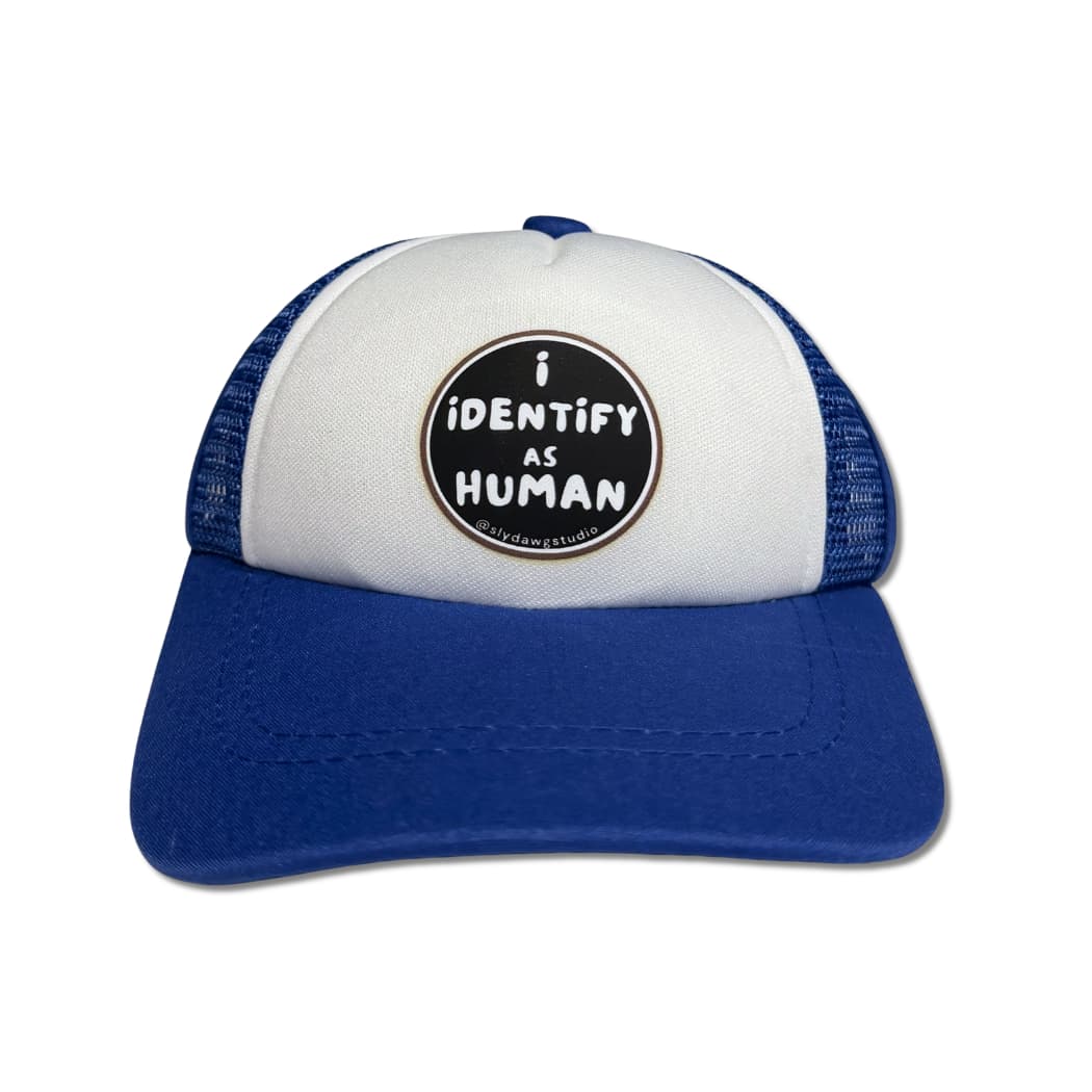 Pup hat for dogs olive green; olive green and white I Identify as Human pup hat for dogs, front view on white background.