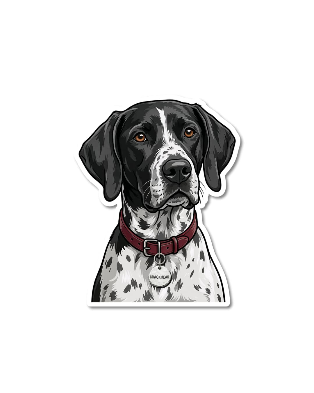 german shorthaired pointer crazy energy sticker funny dog humor spotted gsp illustration with collar tag