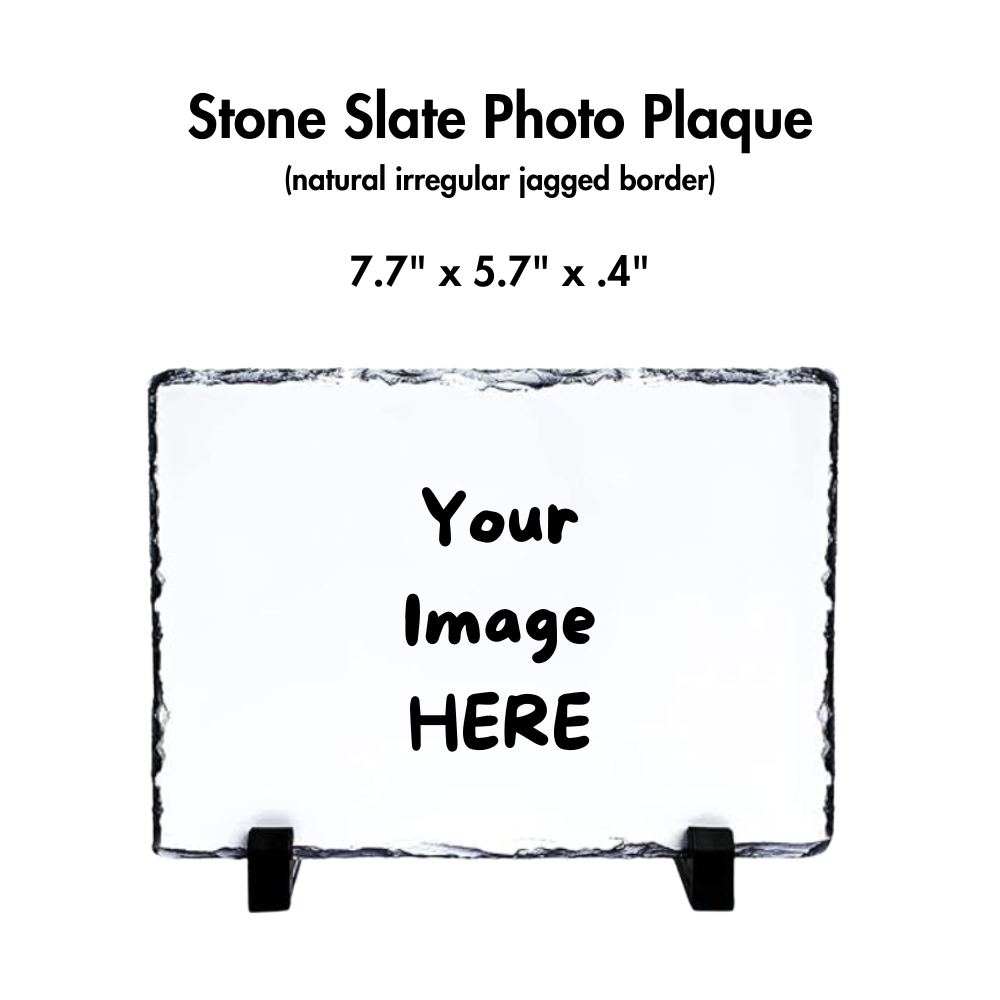 Custom Slate Stone Pet / Dog Photo Plaque. Shows blank slate with words "your image here"