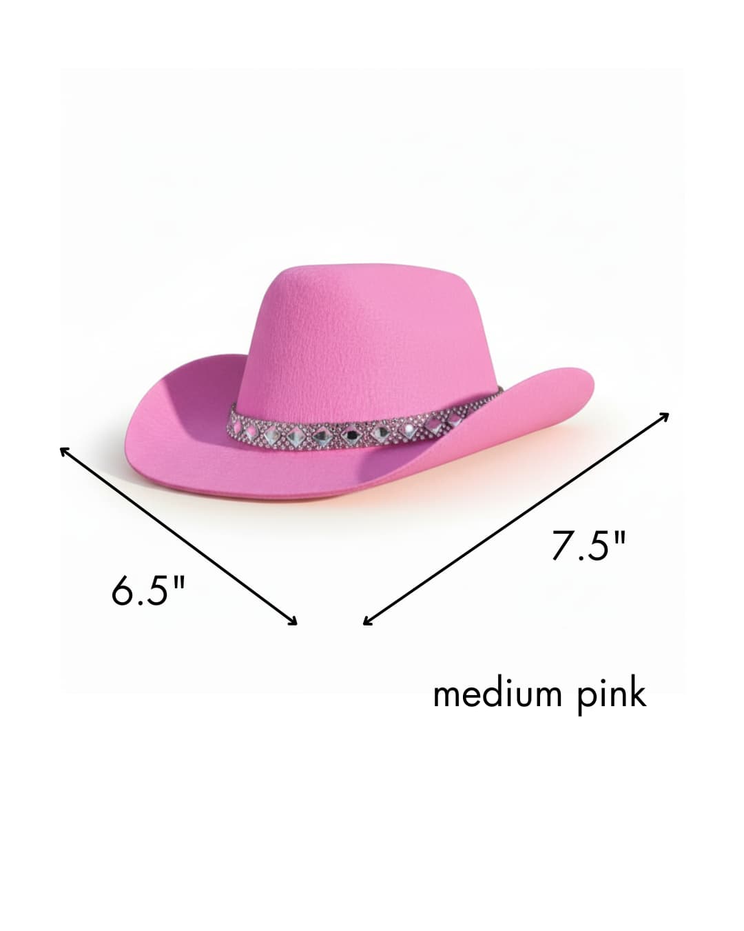 Pink cowboy hat for dogs with measurements on a white background