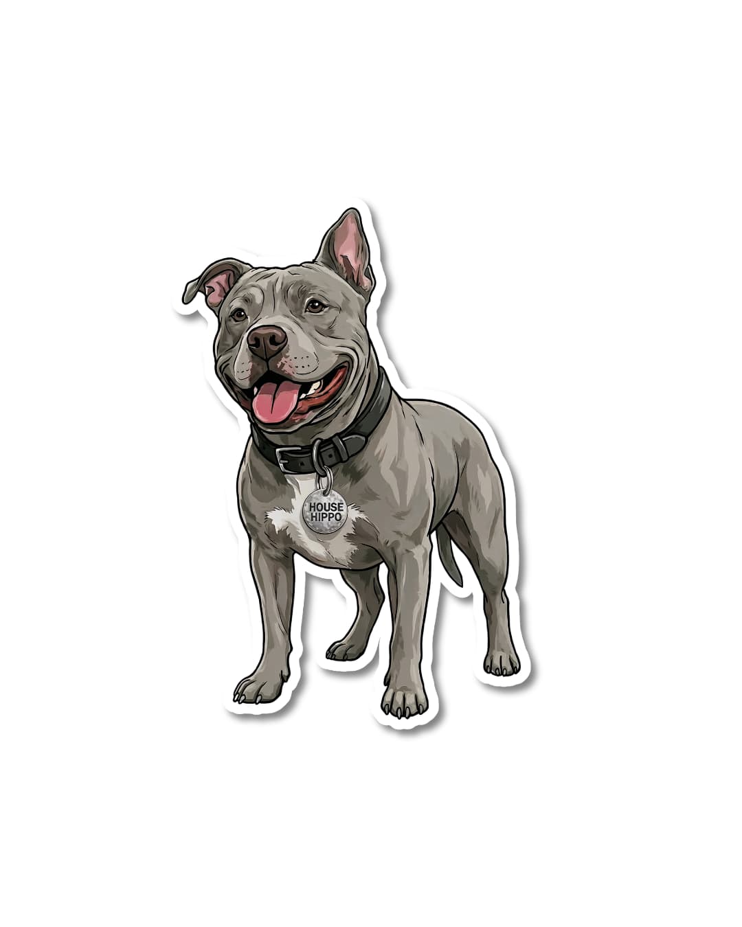 pitbull house hippo dog sticker funny pitbull humor full body pitbull illustration with collar tag reading house hippo