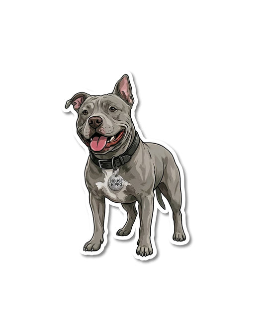 pitbull house hippo dog sticker funny pitbull humor full body pitbull illustration with collar tag reading house hippo
