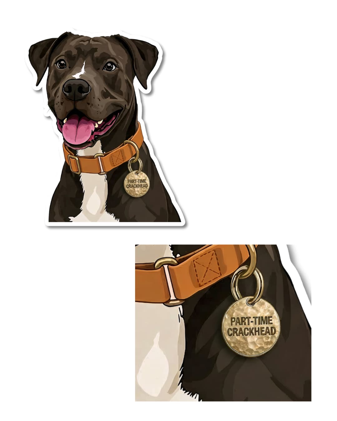 pitbull mix sticker funny pibble dog humor close up of a metal dog collar tag 