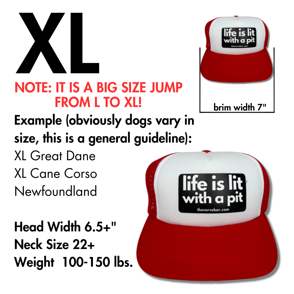 XL size chart for trucker hat for pit bulls