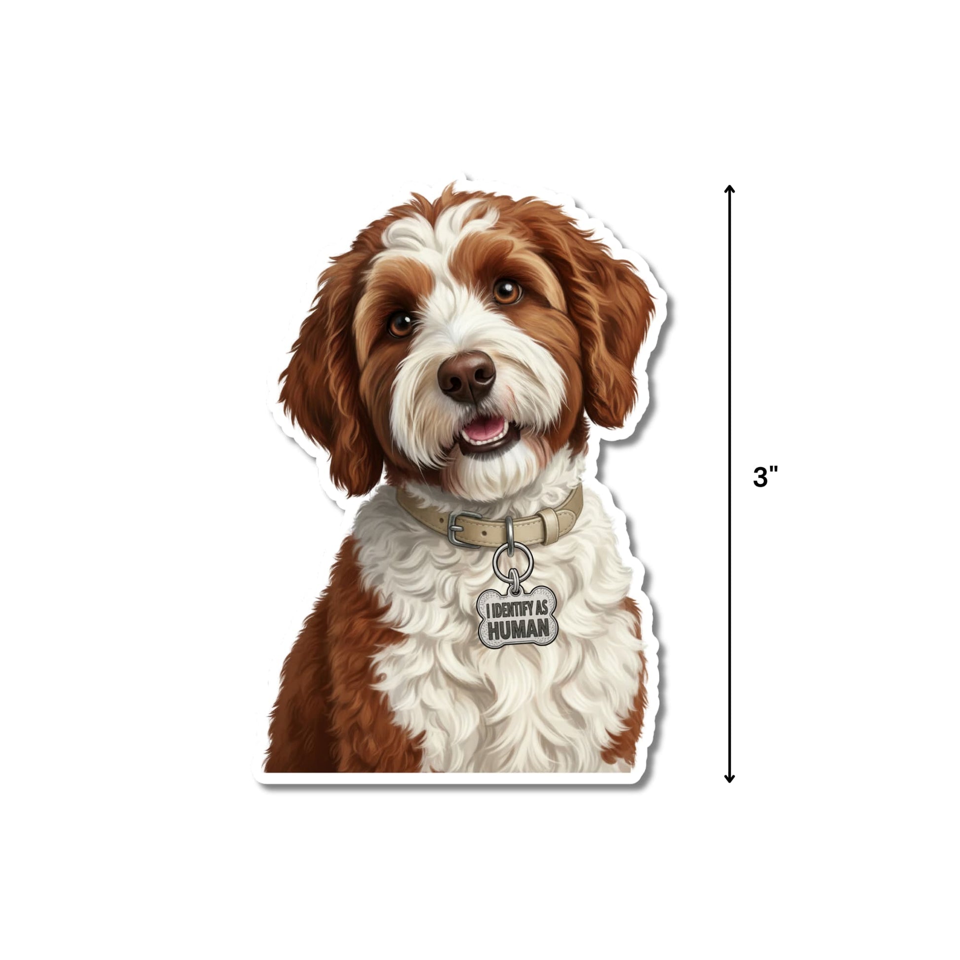 Red and white doodle sticker with 3-inch height measurement shown.