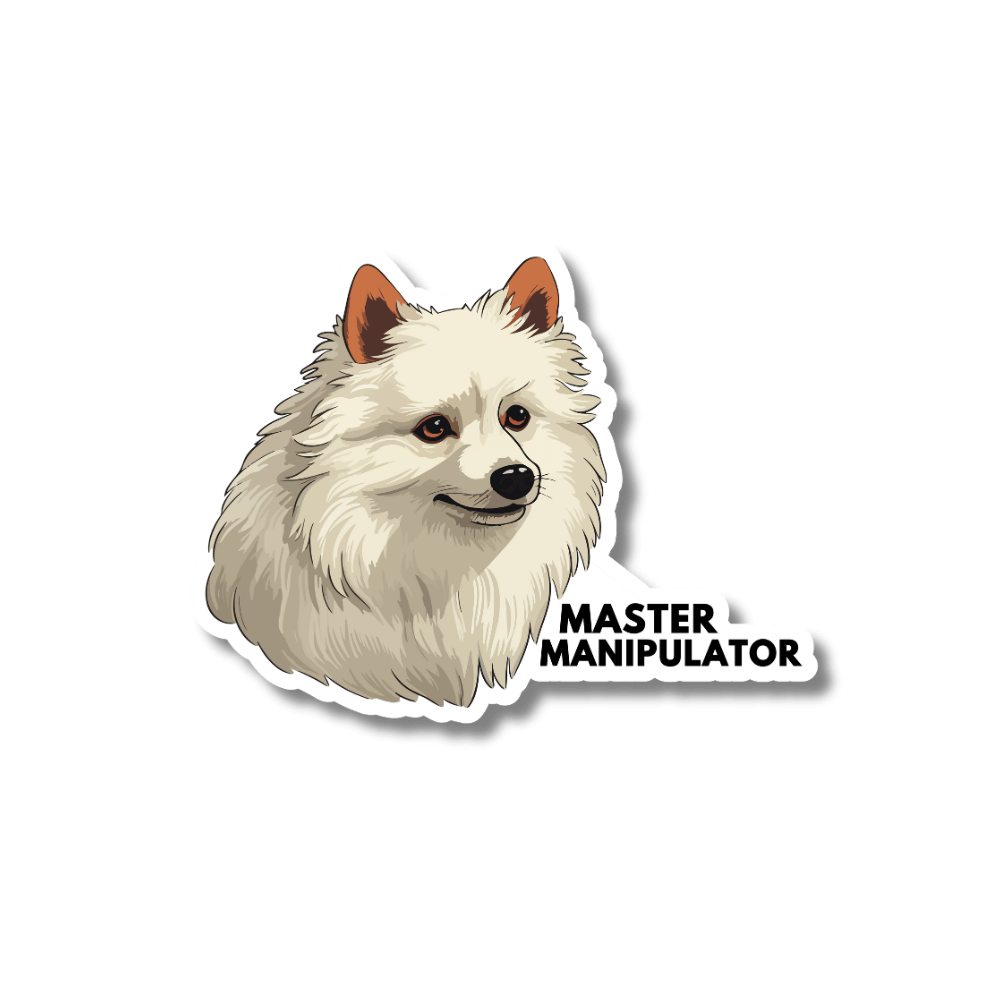Spitz White Dog Sticker | Funny Master Manipulator Decal – Sly Dawg Studio