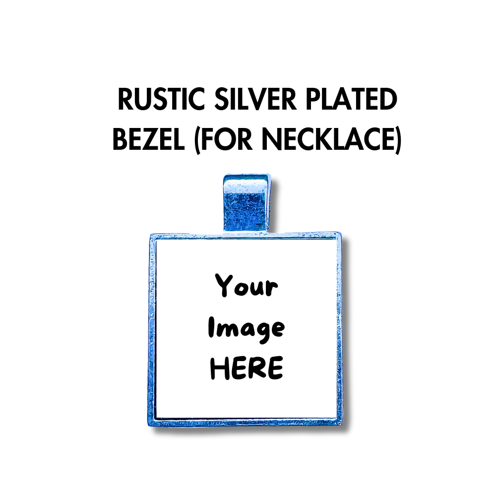 custom pet photo pendant. Silver square with white center "Your image here"