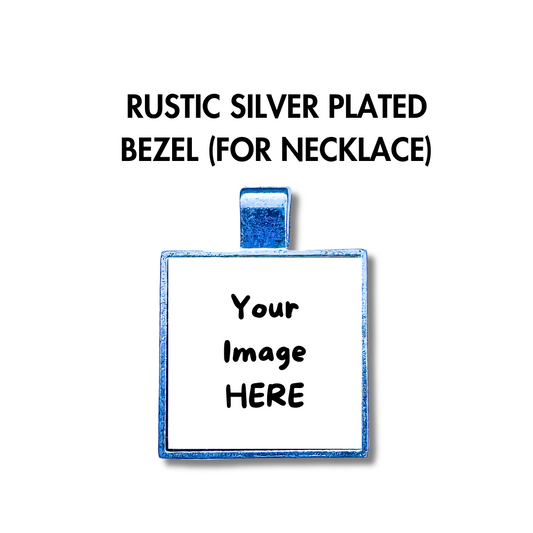 custom pet photo pendant. Silver square with white center "Your image here"