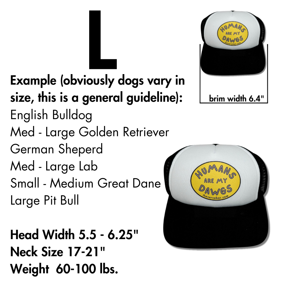 trucker hat for dog; sizing info for size large