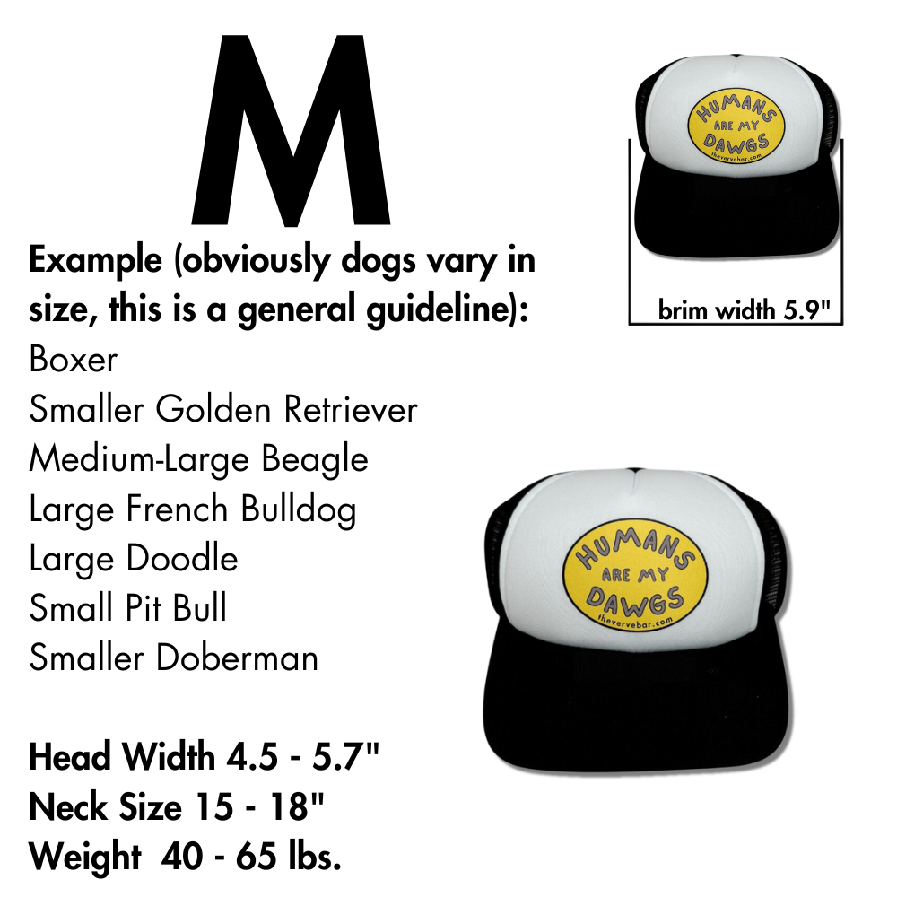 trucker hat for dog; sizing info for size medium
