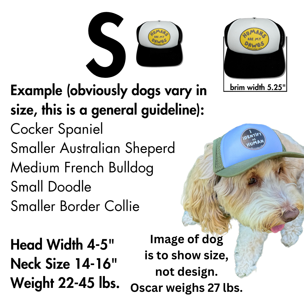 trucker hat for dog; sizing info for size small