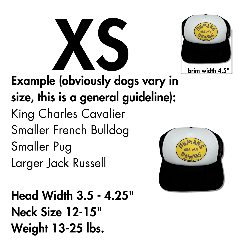 trucker hat for dog; sizing info for XS