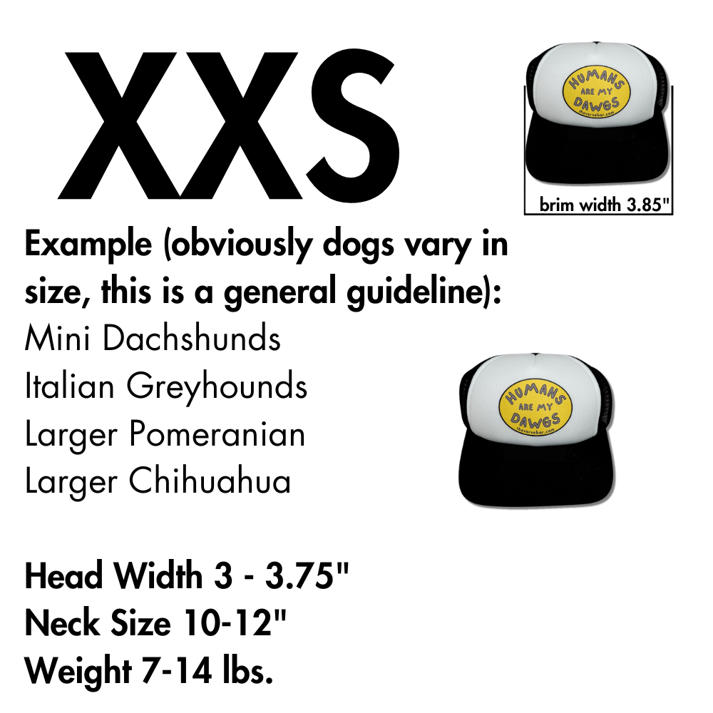 trucker hat for dog;   SIZING INFO FOR XXS hat