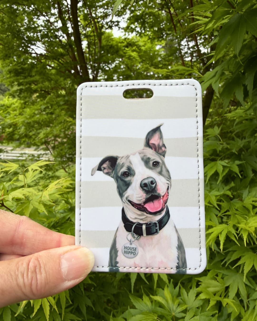 White and Grey Pit Bull Luggage Tag | Dog Travel Tag