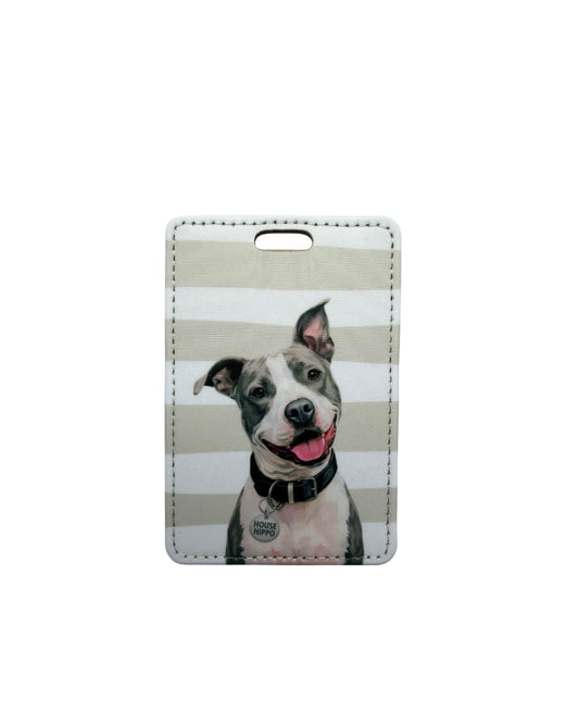 White and Grey Pit Bull Luggage Tag | Dog Travel Tag